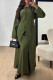 Green Casual Solid Color Buttons Patchwork High Slit O Neck Long Sleeve Two Pieces