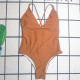 Brown Sexy Solid Color Patchwork Backless Swimwears
