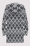 Black Casual Geometric Print Pocket Zipper Contrast Fleece-lined Hooded Outerwear