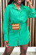 Green Casual Solid Color Buckle Patchwork Turndown Collar Tops