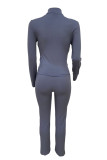 Blue Casual Solid Color Patchwork Zipper Zipper Collar Long Sleeve Two Pieces