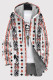 White Red Casual Print Pocket Patchwork Zipper Contrast Hooded Outerwear