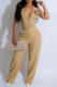 Apricot Casual Solid Color Buckle Patchwork Flower Shape V Neck Two Pieces