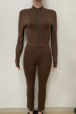 Blue Casual Solid Color Patchwork Zipper Zipper Collar Long Sleeve Two Pieces