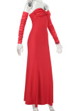 Red Elegant Solid Color Patchwork Backless Ruched Strapless Evening Dresses(Have Arm Covers)