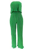 Green Casual Solid Color Patchwork Backless Pleated Strapless Two Pieces