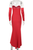 Red Elegant Solid Color Patchwork Backless Ruched Strapless Evening Dresses(Have Arm Covers)