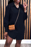 Blue Casual Solid Color Buckle Patchwork Turndown Collar Tops