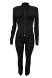 Blue Casual Solid Color Patchwork Zipper Zipper Collar Long Sleeve Two Pieces