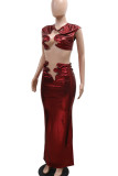 Red Sexy Solid Color Patchwork Asymmetrical Collar Two Pieces