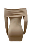 Rose Red Sexy Solid Color Patchwork Backless Off Shoulder Wrapped Skirt Dresses