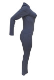 Blue Casual Solid Color Patchwork Zipper Zipper Collar Long Sleeve Two Pieces