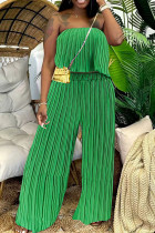 Green Casual Solid Color Patchwork Backless Pleated Strapless Two Pieces