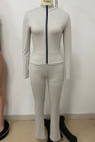 Blue Casual Solid Color Patchwork Zipper Zipper Collar Long Sleeve Two Pieces