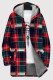 Red Green Casual Print Pocket Patchwork Zipper Contrast Hooded Outerwear