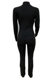 Blue Casual Solid Color Patchwork Zipper Zipper Collar Long Sleeve Two Pieces