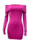 Rose Red Sexy Solid Color Patchwork Backless Off Shoulder Wrapped Skirt Dresses