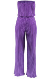 Green Casual Solid Color Patchwork Backless Pleated Strapless Two Pieces