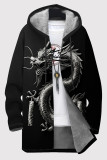White Orange Casual Print Pocket Patchwork Zipper Contrast Hooded Outerwear