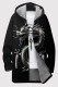 Black Casual Print Pocket Patchwork Zipper Contrast Hooded Outerwear