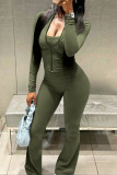 Blue Casual Solid Color Patchwork Zipper Zipper Collar Long Sleeve Two Pieces