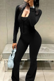Blue Casual Solid Color Patchwork Zipper Zipper Collar Long Sleeve Two Pieces