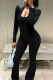Black Casual Solid Color Patchwork Zipper Zipper Collar Long Sleeve Two Pieces