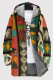 Orange Red Casual Print Pocket Patchwork Zipper Contrast Hooded Outerwear