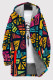 Yellow And Blue Casual Print Pocket Patchwork Zipper Contrast Hooded Outerwear