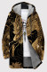 Black Brown Casual Print Pocket Patchwork Zipper Contrast Hooded Outerwear