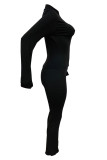 Blue Casual Solid Color Patchwork Zipper Zipper Collar Long Sleeve Two Pieces