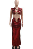 Red Sexy Solid Color Patchwork Asymmetrical Collar Two Pieces