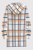 White Orange Casual Print Pocket Patchwork Zipper Contrast Hooded Outerwear