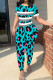 Sky Blue Casual Print Patchwork O Neck Short Sleeve Two Pieces