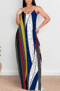 Stripe Sexy Vacation Geometric Print Floral Print Contrast V Neck Printed Dresses