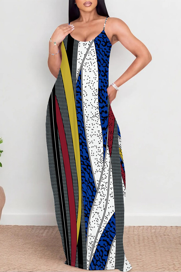 Stripe Sexy Vacation Geometric Print Floral Print Contrast V Neck Printed Dresses