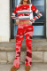 Red Casual Print Patchwork O Neck Long Sleeve Two Pieces