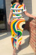 Multi-color Casual Print Patchwork O Neck Short Sleeve Two Pieces