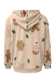 Pink Casual Print Draw String Pocket Patchwork Hooded Tops