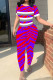 Red Purple Casual Print Patchwork O Neck Short Sleeve Two Pieces