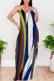 Multicolor Sexy Vacation Geometric Print Floral Print Contrast V Neck Printed Dresses