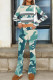 Peacock Blue Casual Print Patchwork O Neck Long Sleeve Two Pieces