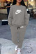 Grey Casual Street Letter Print Draw String Pocket O Neck Long Sleeve Two Pieces