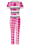 Rose Red Casual Print Patchwork O Neck Short Sleeve Two Pieces