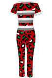Powder White Casual Print Patchwork O Neck Short Sleeve Two Pieces
