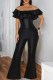 Black Casual Solid Color Patchwork Backless Off Shoulder Bodycon Jumpsuits
