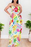 Multicolor Sexy Vacation Geometric Print Floral Print Contrast V Neck Printed Dresses