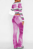 Red Casual Print Patchwork O Neck Long Sleeve Two Pieces