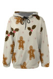 Pink Casual Print Draw String Pocket Patchwork Hooded Tops