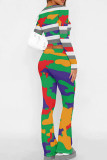 Pink Casual Print Patchwork O Neck Long Sleeve Two Pieces